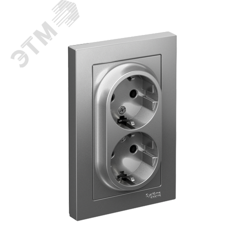 Розетка ATLASDESIGN двойная с заземлением 16А в сборе сталь - фото 1
