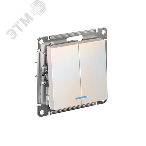 Изображение товара Выключатель двухклавишный ATLASDESIGN с подсветкой схема 5а 10АХ механизм жемчуг (шт)