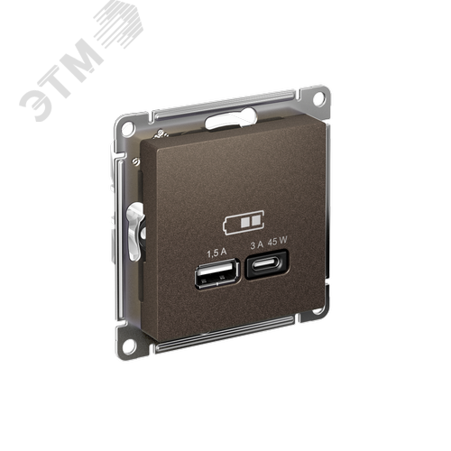 ATLASDESIGN USB РОЗЕТКА A + тип-C 45W высокоскор.заряд. QC, PD, механизм, МОККО - фото 1