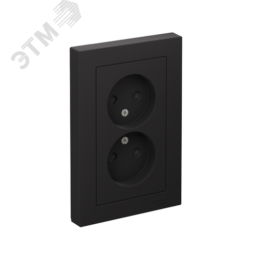 Изображение товара Розетка ATLASDESIGN двойная без заземления со шторками 16А в сборе карбон (шт)