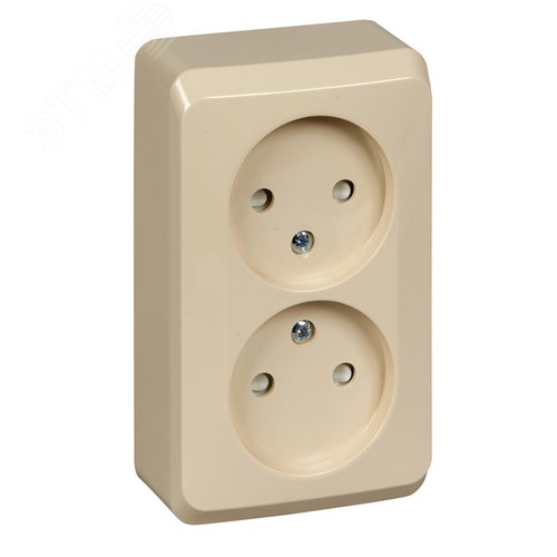 ЭТЮД Розетка двойная наружная без заземления со шторками бежевая - фото 1