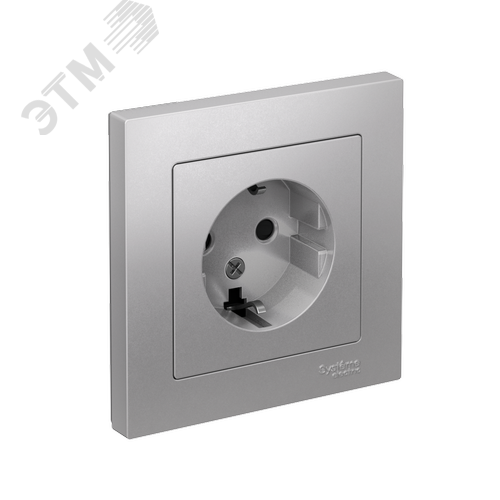 Розетка ATLASDESIGN с заземлением со шторками 16А в сборе алюминий - фото 1