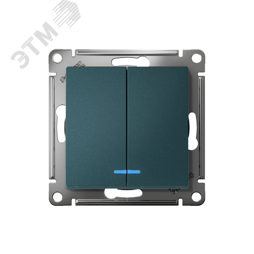 Выключатель двухклавишный ATLASDESIGN с подсветкой схема 5а 10АХ механизм изумруд - фото 2