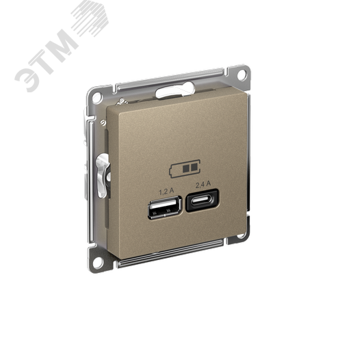 Изображение товара РОЗЕТКА USB ATLASDESIGN A+С, 5В/2,4А, 2х5В/1,2А, механизм, ШАМПАНЬ (шт)
