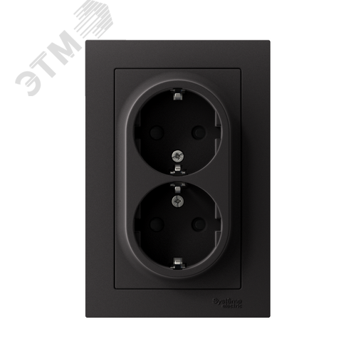 Розетка ATLASDESIGN двойная с заземлением со шторками 16А в сборе карбон - фото 2