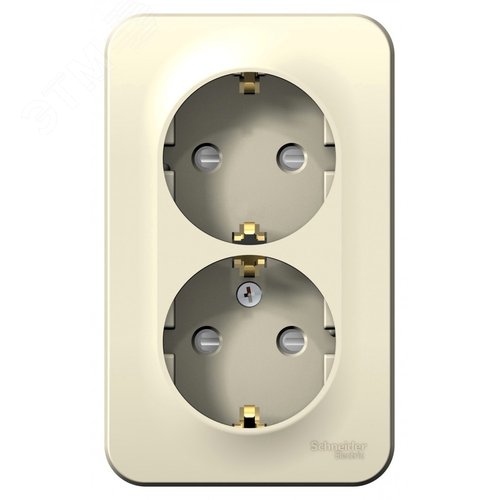 Розетка BLANCA наружная двойная, с заземлением, со шторками, с изолирующей пластиной, 16А, 250В, молочный - фото 3