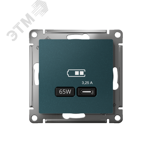 ATLASDESIGN USB розетка тип-С 65Вт высокоскор.заряд. QC, PD, механизм, изумруд - фото 2