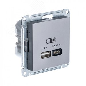 ATLASDESIGN USB РОЗЕТКА A + тип-C 45W высокоскор.заряд. QC, PD, механизм, СТАЛЬ