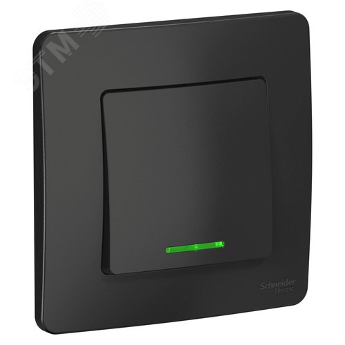 Переключатель одноклавишный BLANCA скрытой установки (cх.6) с подстветкой, 10A, 250В, антрацит - фото 1