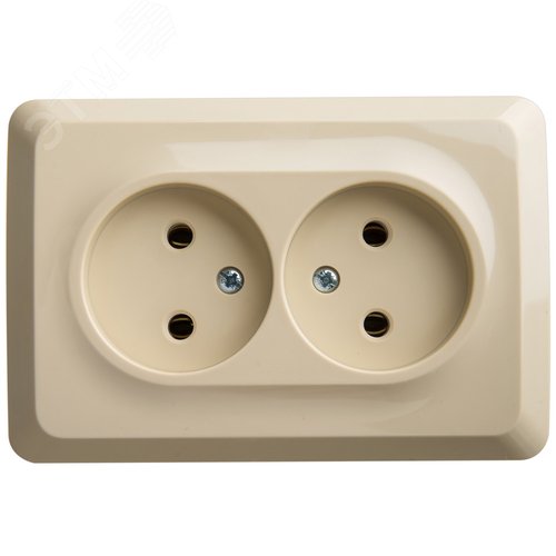 Изображение товара ЭТЮД Розетка угловая двойная открытой установки без заземления без шт.16А 250B, кремовый (шт)