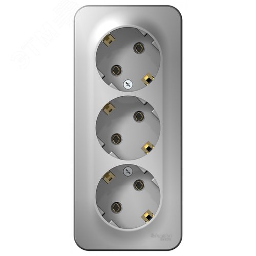 Розетка BLANCA наружная трехпостовая, с заземлением, без шторок, с изолирующей пластиной, 16А, 250В, алюминий - фото 3