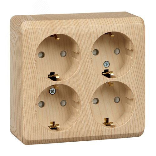 ЭТЮД Розетка четырехместная наружная с заземлением со шторками 16А 250B сосна - фото 3