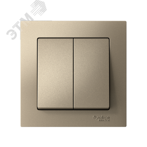 Выключатель двухклавишный ATLASDESIGN схема 5 10АХ в сборе шампань - фото 2