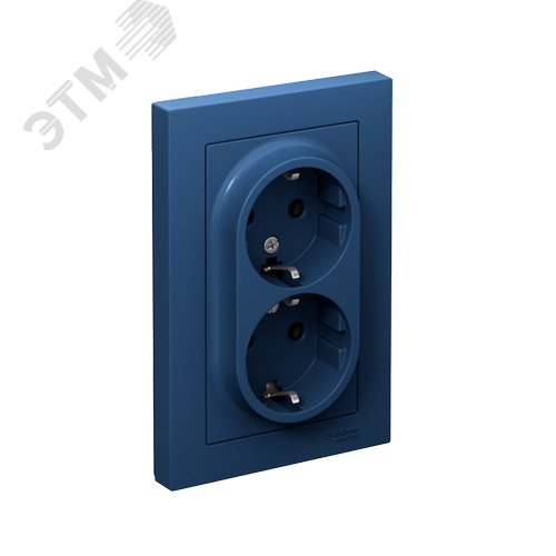 ATLASDESIGN РОЗЕТКА двойная с заземлением, 16А, в сборе, АКВАМАРИН - фото 1