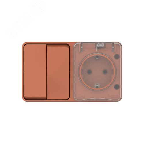 AtlasDesign PROFI IP54 О/У БЛОК: РОЗ. з/к со шт. 16А, ВЫКЛ.2-клав.10А, ТЕРРАКОТОВЫЙ - фото 2