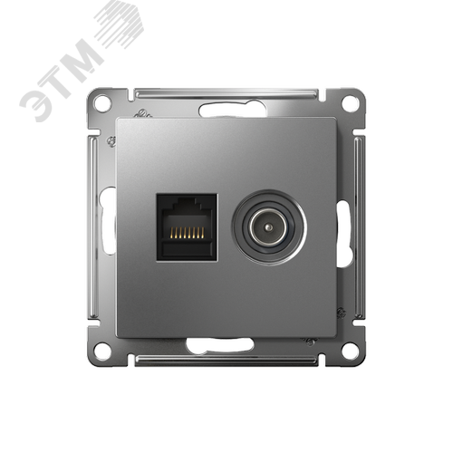 Розетка ATLASDESIGN двойная компьютерная+ТВ RJ45+TV категория 5E механизм сталь - фото 2