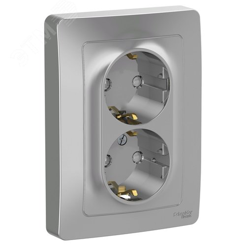 BLANCA скрытой установки розетка двойная с заземлением со шторками, 16А, 250В, алюминий - фото 1