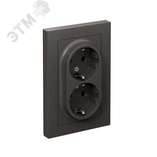ATLASDESIGN РОЗЕТКА двойная с заземлением со шторками, 16А, в сборе, БАЗАЛЬТ - фото 1