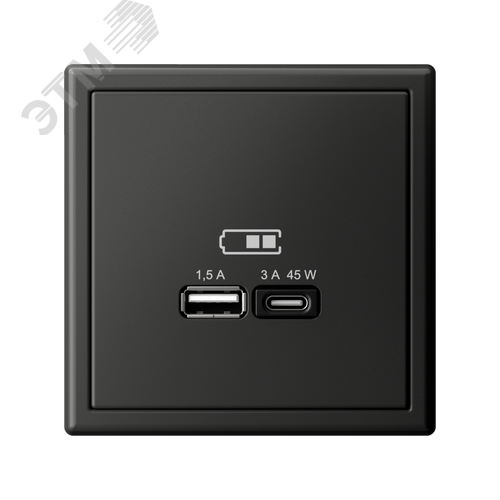 ARTGALLERY USB розетка A + тип-C 45Вт высокоскор.заряд. QC, PD, механизм, базальт - фото 5