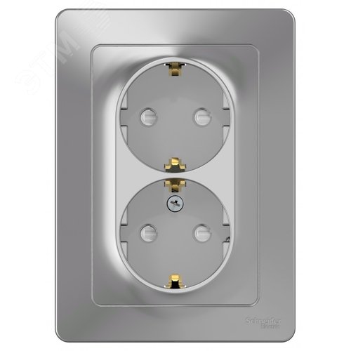 BLANCA скрытой установки розетка двойная с заземлением со шторками, 16А, 250В, алюминий - фото 3