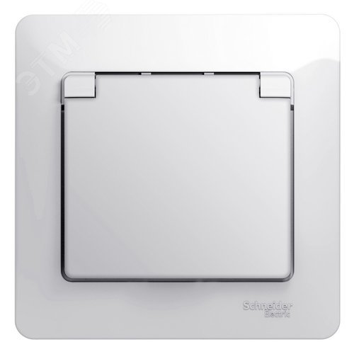 GLOSSA Розетка с заземлением со шторками с крышкой белая в сборе IP20 - фото 1