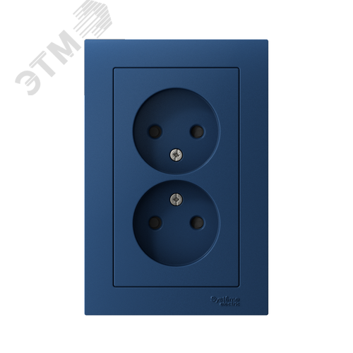ATLASDESIGN РОЗЕТКА двойная без заземления со шторками,16А, в сборе, АКВАМАРИН - фото 3