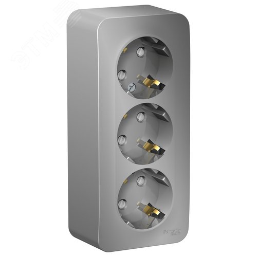 Розетка BLANCA наружная трехпостовая, с заземлением, со шторками, с изолирующей пластиной, 16А, 250В, алюминий - фото 1