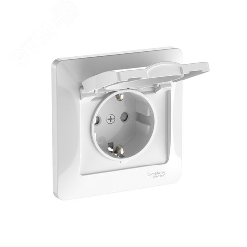 Изображение товара GLOSSA РОЗЕТКА с заземлением со шторками с крышкой, 16А, IP20, в сборе, быстрозажимные клеммы, БЕЛЫЙ (шт)
