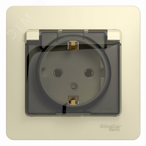 GLOSSA Розетка с заземлением со шторками с крышкой в сборе бежевая IP20 - фото 1