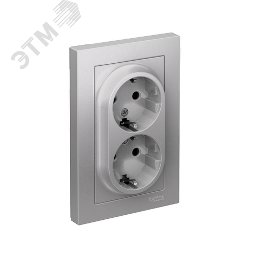 Изображение товара Розетка ATLASDESIGN двойная с заземлением со шторками 16А в сборе алюминий (шт)