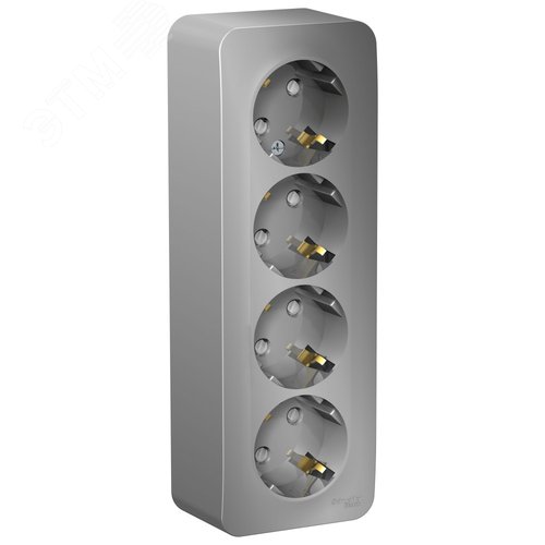 Изображение товара Розетка BLANCA наружная 4-я с заземлением со шторками с изоляционной пластиной 16А 250В алюминий (шт)