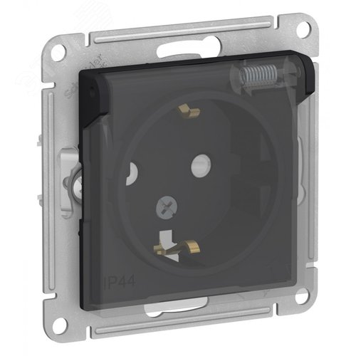 ATLASDESIGN AQUA РОЗЕТКА с заземлением со шторкамис прозрачной крышкой, 16А, IP44, механизм, КАРБОН - фото 1