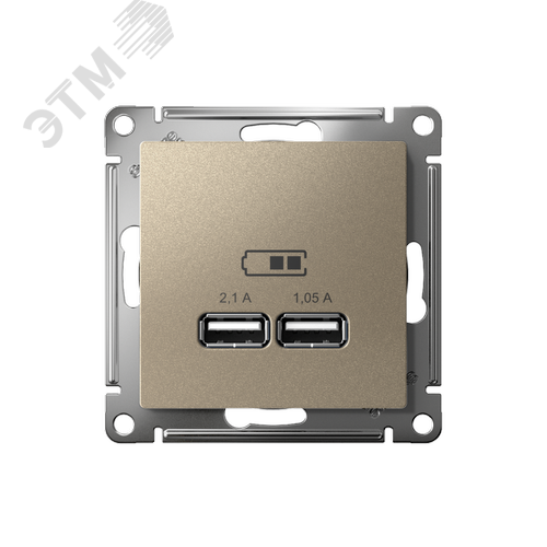 Розетка ATLASDESIGN USB 5В 1 порт x 2,1 А 2 порта х 1,05 А механизм шампань - фото 2