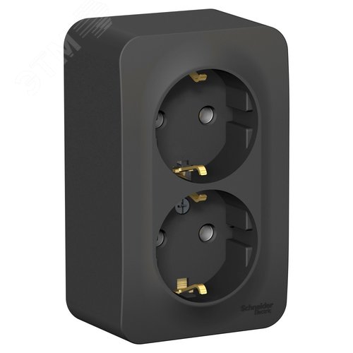 BLANCA  розетка наружная  двойная с заземлением без шторок, 16А, 250В, антрацит - фото 1