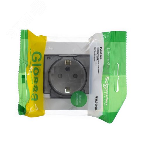 GLOSSA Розетка с заземлением со шторками с крышкой IP44 перламутр в сборе - фото 5