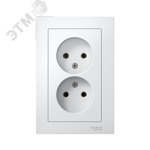 Розетка ATLASDESIGN двойная без заземления 16А в сборе белый - фото 2