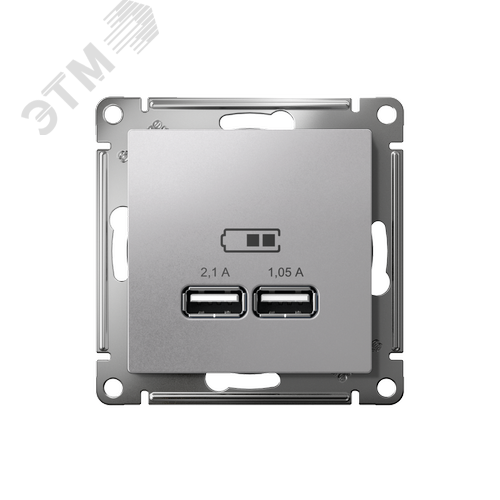 Розетка ATLASDESIGN USB 5В 1 порт x 2,1 А 2 порта х 1,05 А,механизм алюминий - фото 2