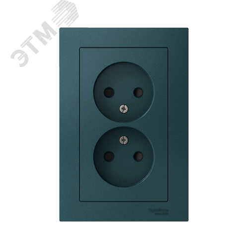 Розетка ATLASDESIGN двойная без заземления со шторками 16А в сборе изумруд - фото 2