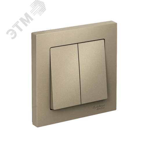 Изображение товара Выключатель двухклавишный ATLASDESIGN схема 5 10АХ в сборе шампань (шт)