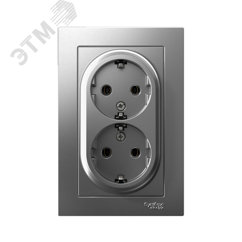 Розетка ATLASDESIGN двойная с заземлением 16А в сборе сталь - фото 2