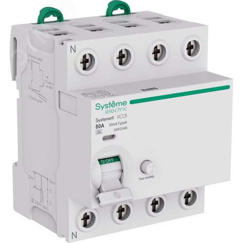 Изображение товара Выключатель дифференциального тока (ВДТ) 80A 4P 30мА Тип-A 400В Systeme9 (шт)