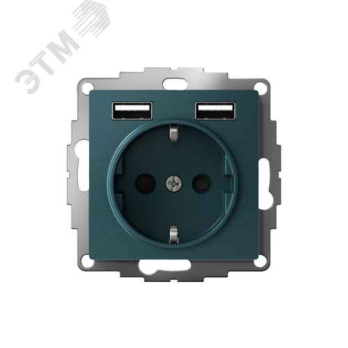 РОЗЕТКА ATLASDESIGN 16А c 2 USB A+A, 5В/2,4 А, 2х5В/1,2 А, механизм, ИЗУМРУД - фото 2