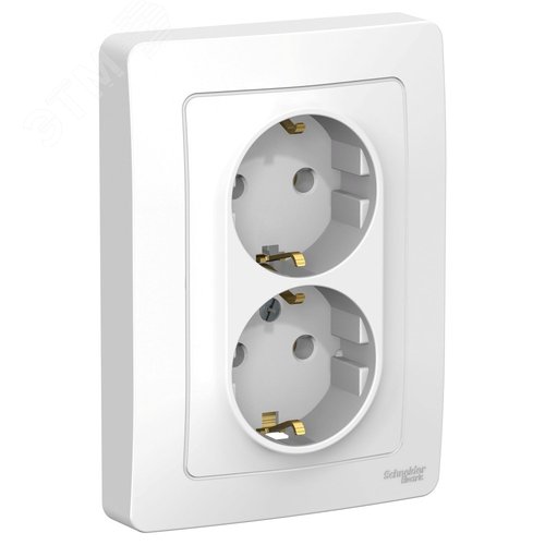 BLANCA скрытой установки розетка двойная с заземлением без шторок, 16А, 250В, белый - фото 1