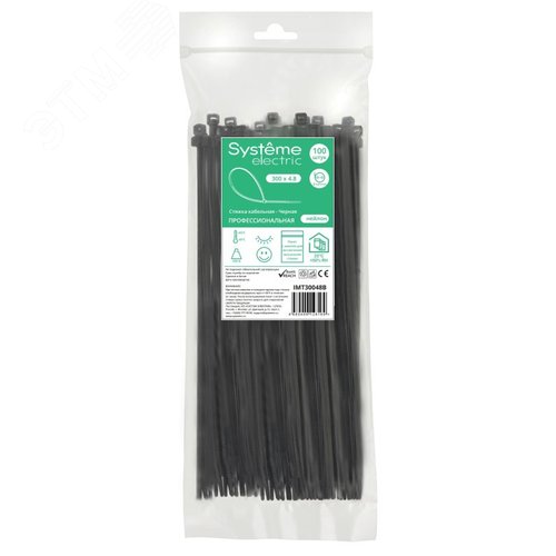 Изображение товара Стяжка кабельная MultiSet 300х4.8 Чёрная (100шт) (упак)