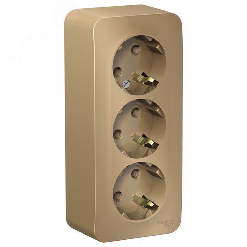 Изображение товара Розетка BLANCA наружная трехпостовая, с заземлением, без шторок, с изолирующей пластиной, 16А, 250В, титан (шт)