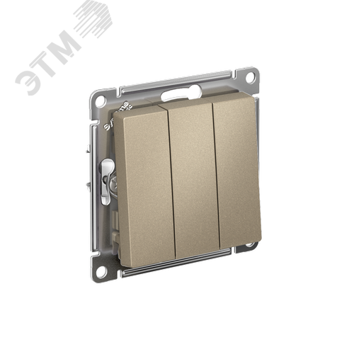 Выключатель трехклавишный ATLASDESIGN схема 1+1+1 10АХ механизм шампань - фото 1