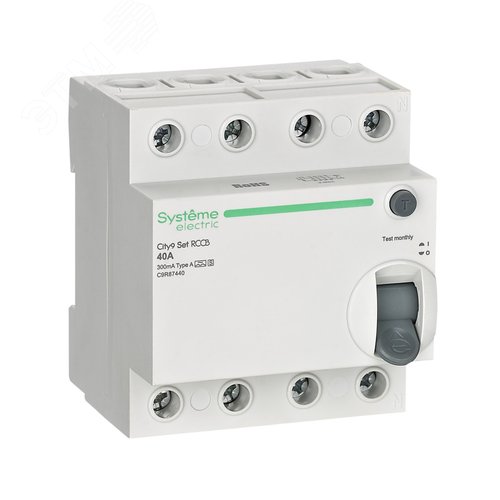 Выключатель дифференциального тока селективный (ВДТ/УЗО) 40А 4P 300мА A-S 400В City9 Set - фото 1