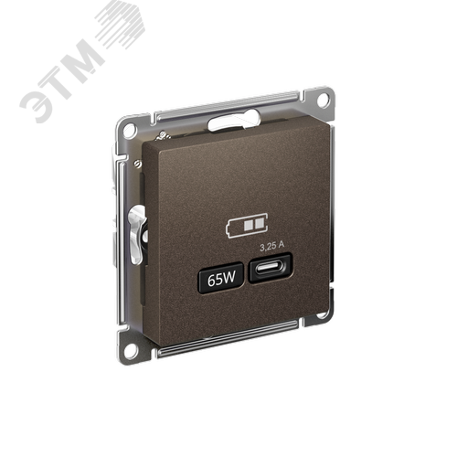 Изображение товара ATLASDESIGN USB РОЗЕТКА тип-C 65W высокоскор.заряд. QC, PD, механизм, МОККО (шт)