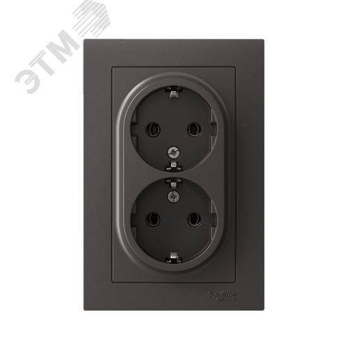 ATLASDESIGN РОЗЕТКА двойная с заземлением, 16А, в сборе, БАЗАЛЬТ - фото 2