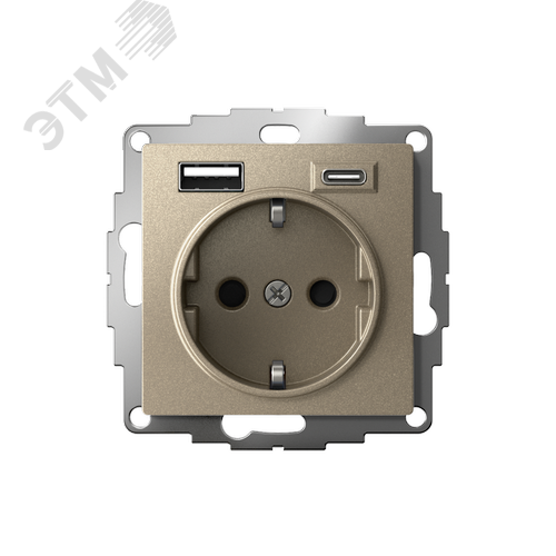ATLASDESIGN РОЗЕТКА 16А c 2 USB A+C, 5В/2,4А/3,0А, 2х5В/1,5А, механизм, ШАМПАНЬ - фото 2